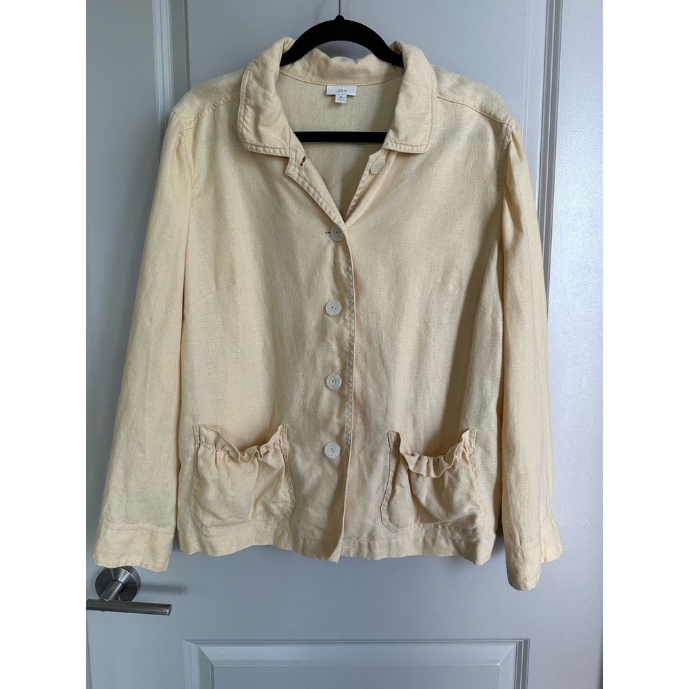 J. Jill Yellow Women's Buttercup Yellow Ruffle Pockets Linen Jacket